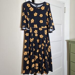 Who What Wear Black Midi Dress with Orange Floral Design